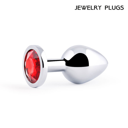 Анальна пробка срібляста з червоним каменем Сваровскі Anal Jewelry Plugs L 82 мм d 34 мм Вага 90г - 4