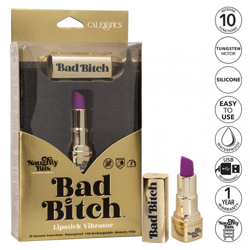Оригинальный вибратор помадка фиолетово-золотой Bad Bitch - 5