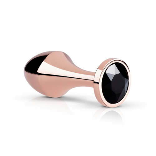 Анальна пробка золотистого кольору із чорним кристалом Rosy Gold Nouveau Butt Plug - 1