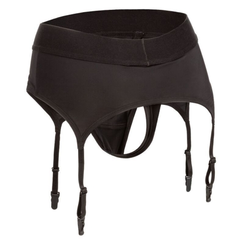Трусики для страпону з широким поясом чорного кольору California еxotic novelties Boundless Thong with Garter розміри S М - 3