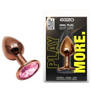Анальная пробка золотистая из нержавеющей стали с розовым кристаллом EGZO Round Plug размер S