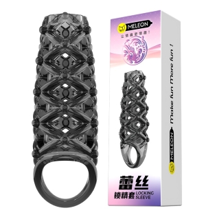 Стимулирующая насадка на член с пупырышками черная Meleon - Lace Locking Sleeve