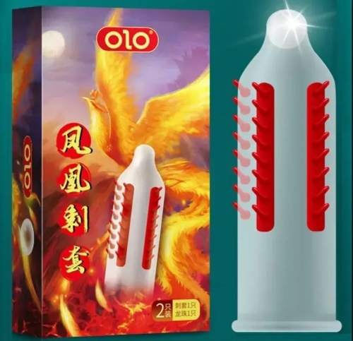 Презерватив с усиками + шарик OLO Phoenix Spiny condom 1 штука - 1