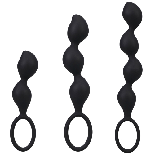 Набір анальних пробок кулястих з кільцем чорного кольору Doc Johnson Mood Naughty Contour Beads Trainer Set - 1