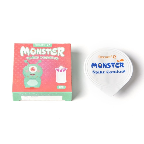 Презерватив прозорий із вусиками Recare Turquoise Monster Spike Condom - 4