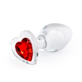 Скляна анальна пробка з червоним камінчиком у формі серця NS Novelties Crystal - Desires - Red Heart розмір Medium