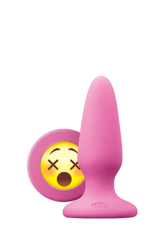 Анальная силиконовая пробка розового цвета с заглушкой смайликом NS Novelties Mojis wtf medium - 1