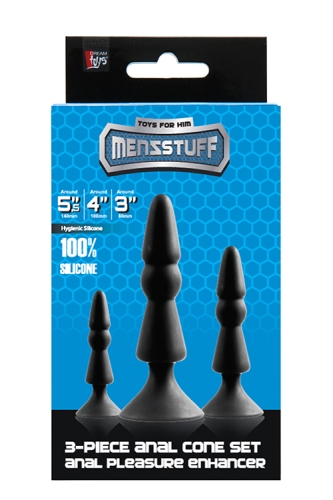 Набір анальних плагів конусні чорні MENZSTUFF 3-PIECE - 2