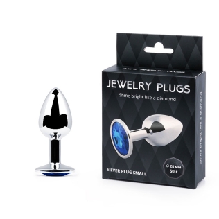 Анальна пробка срібляста з синім каменем Сваровскі Anal Jewelry Plugs L 72 мм d 28 мм Вага 50г