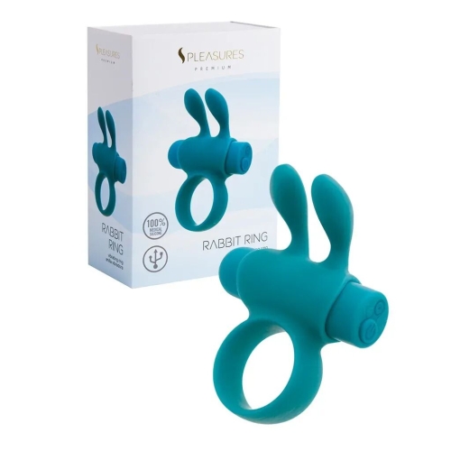 Эрекционное виброкольцо на член с ушками для клитора бирюзовое S Pleasures Premium Rabbit Ring со съемной вибропулей - 2