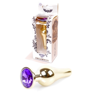 Анальная пробка золотистого цвета с кристаллом фиолетового цвета BOSS of TOYS Jewellery BUTT plug
