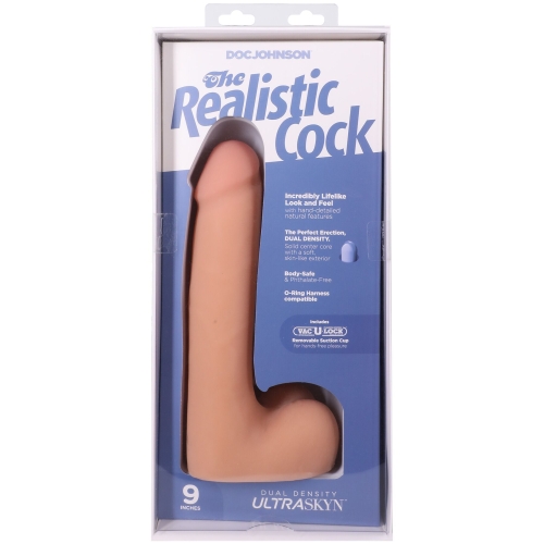 Фаллоимитатор реалистичный на съемной присоске телесный Doc Johnson The Realistic Cock ULTRASKYN - 9 Inch with Balls Vanilla - 10