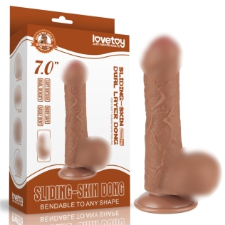 Фаллоимитатор реалистик на присоске Sliding Skin Dual Layer Dong 7.0 коричневый