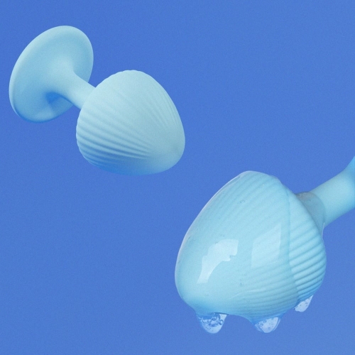 Набір анальних пробок з рельєфом блакитні силіконові UPKO The Mushroom 3 штуки - 7