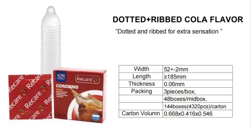 Презервативы с пупырышками и ребрами аромат Кола Recare Cola Dotted&amp;amp;Ribbed Condoms 3 штуки - 6