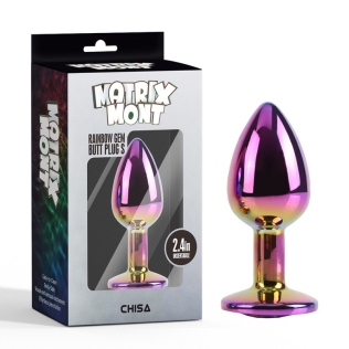 Анальная пробка алюминиевая разноцветная с разноцветным кристалом Chisa Rainbow Gem размер S