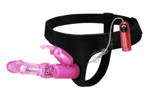 Страпон жіночий зі стимуляцією клітора рожевий ULTRA Harness STRAP-ON-Vibration Rotation - 1
