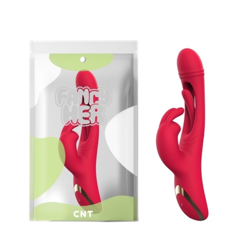 Вібратор із відростком для клітора зайчик червоного кольору Cnt Greedy Triple Stimulating Massager - 1