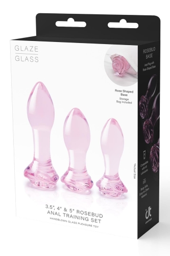 Набір анальних пробок скляних рожевого кольору DreamToys Glaze Rosebud 3 штуки - 7