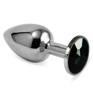 Анальна пробка сріблястого кольору із кристалом чорного кольору Lovetoy Rosebud Plug
