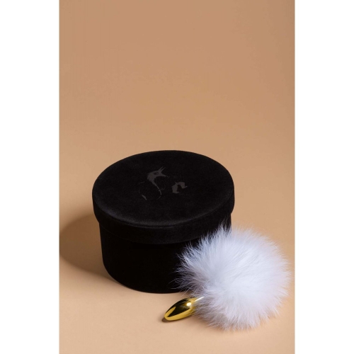 Анальний корок металевий золотистого кольору з білим хвостиком Upko Rabbit Fur Bunny Tail Small Butt Plug - 7