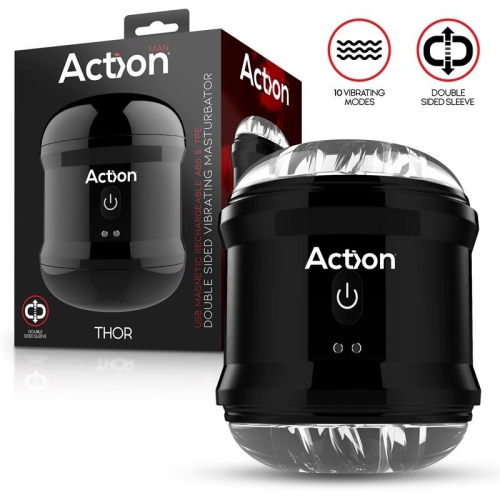 Мастурбатор двосторонній з вібрацією для чоловіків прозорий Action Thor Double Sided Vibrating Masturbator - 1