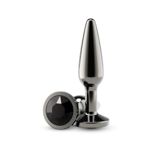Анальная пробка глянцевая с кристаллом черная NS Novelties Rear Assets - Tapered размер Medium - Gunmetal 
