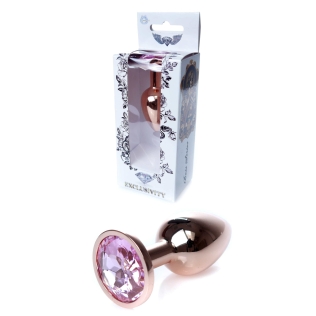 Анальная пробка золотистого цвета с розовым камушком Boss series Boss of toys Jewellery размер S 