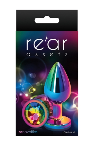 Райдужна анальна пробка з кристалом REAR ASSETS RAINBOW M - 2