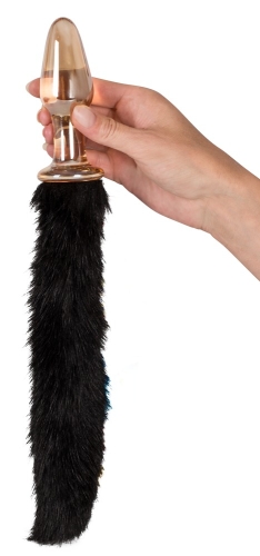 Анальний корок з чорним хвостиком Glass Plug with Tail - 5