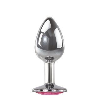 Анальная пробка металлическая серебристого цвета с розовым камешком Adam &amp;amp; Eve Anal plug small