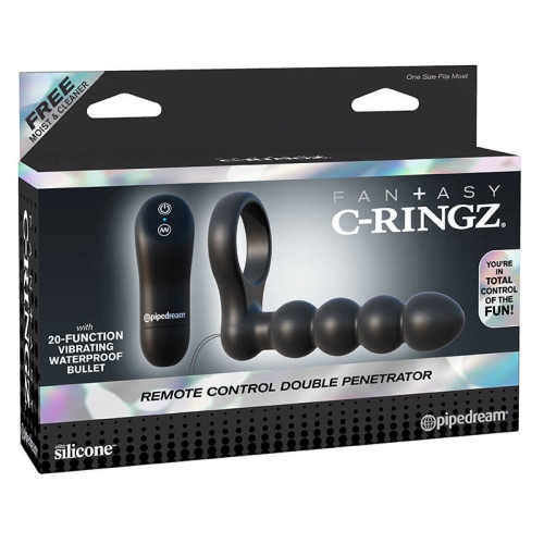 Вибронасадка на член для двойного проникновения черного цвета Pipedream C Ringz Remote Control Double Penetrator Dildo - 5