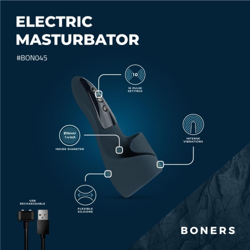 Мастурбатор із вібрацією для чоловіків синього кольору Boners Electric Masturbator - 13