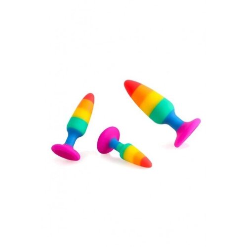 Анальная пробка радужного цвета Wooomy Hiperloo Silicone Rainbow Plug размер M - 5