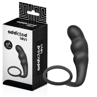 Массажер простаты с эрекционным кольцом на член черный Addicted Toys Anal Plug Ring Silicone Model 4