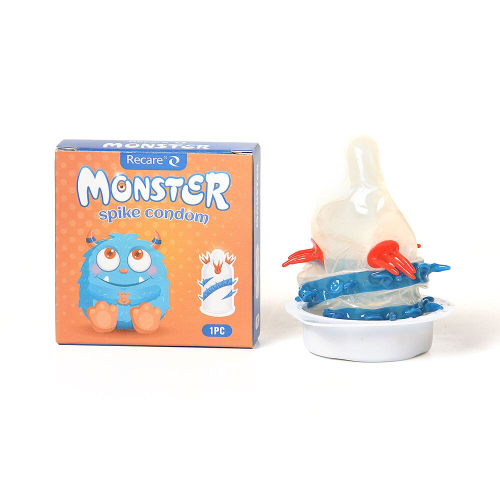 Презерватив прозрачный с с усиками и спиралью шипов Recare Monster Spike Condom - 1