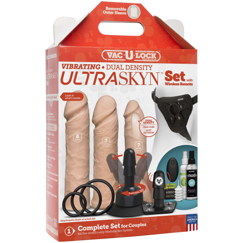 Набор для страпона насадки и трусики двойной плотности Doc Johnson Vac U Lock VIBRATING ULTRASKYN Set - 7
