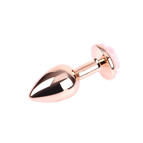 Анальная пробказолотая с розовым камнем в виде розы Spark Rose Anal Plug Small - 2