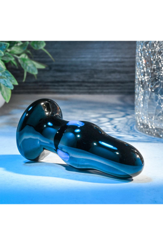 Анальна скляна вібропробка чорного кольору Adam &amp;amp; Eve Rear rocker vibrating glass anal plug - 7