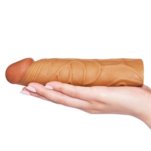 Насадка реалістична на пеніс що подовжує коричневого кольору Lovetoy Pleasure X - 2