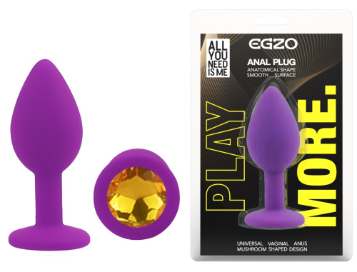 Силіконова чорна анальна пробка із золотистим кристалом EGZO Silicone Round Plug розмір S - 1