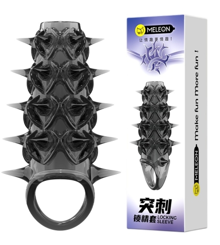 Стимулююча насадка на член із шипами чорна Meleon - Thrust Locking Sleeve - 1