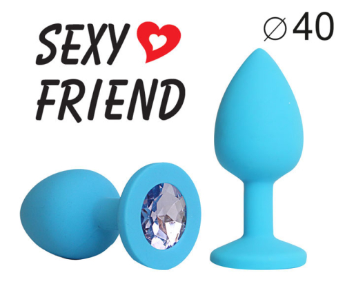 Анальная пробка силиконовая Sexy Friend голубая с светло - фиолетовым кристаллом L 9,5 см D 4 см - 1