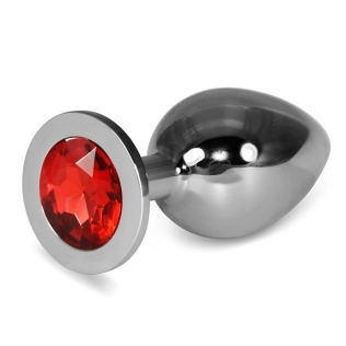 Анальна пробка сріблястого кольору із кристалом червоного кольору Lovetoy Rosebud Plug