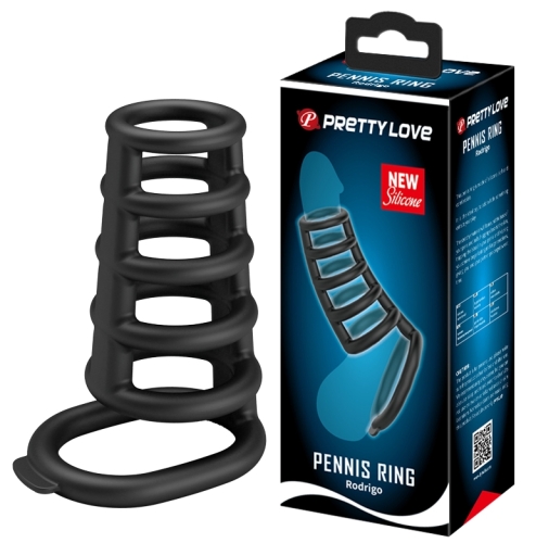 Силіконова стимулююча насадка на пеніс чорна Pretty Love Penis Ring Rodrigo - 1