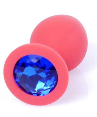Анальна пробка М червоного кольору із кристалом блакитного кольору BOSS of TOYS Jewellery plug - 2