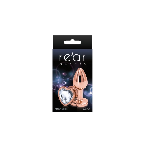 Анальная пробка золотистая с камушком прозрачным по форме сердца NS Novelties Rear Assets - Rose Gold Heart размер Small - 2