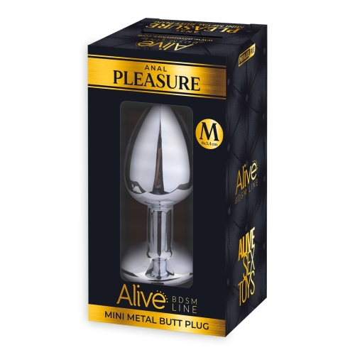 Анальная металлическая пробка с синим кристаллом Alive Mini Butt Plug размер M - 2
