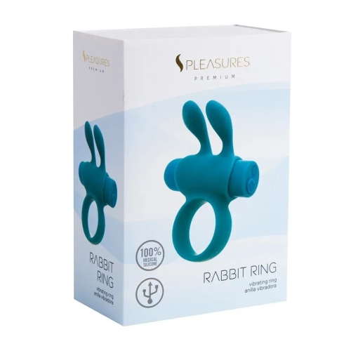 Эрекционное виброкольцо на член с ушками для клитора бирюзовое S Pleasures Premium Rabbit Ring со съемной вибропулей - 4