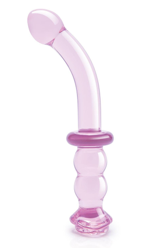 Изогнутый стеклянный розовый фаллоимитатор с бутоном для точки G Dream Toys Glaze Glass - 2